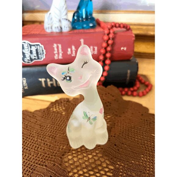 Vintage Fenton Happy Cat Frosted Glass Hand Painted Kitty 4 Inch Mini Figurine C - Picture 3 of 5